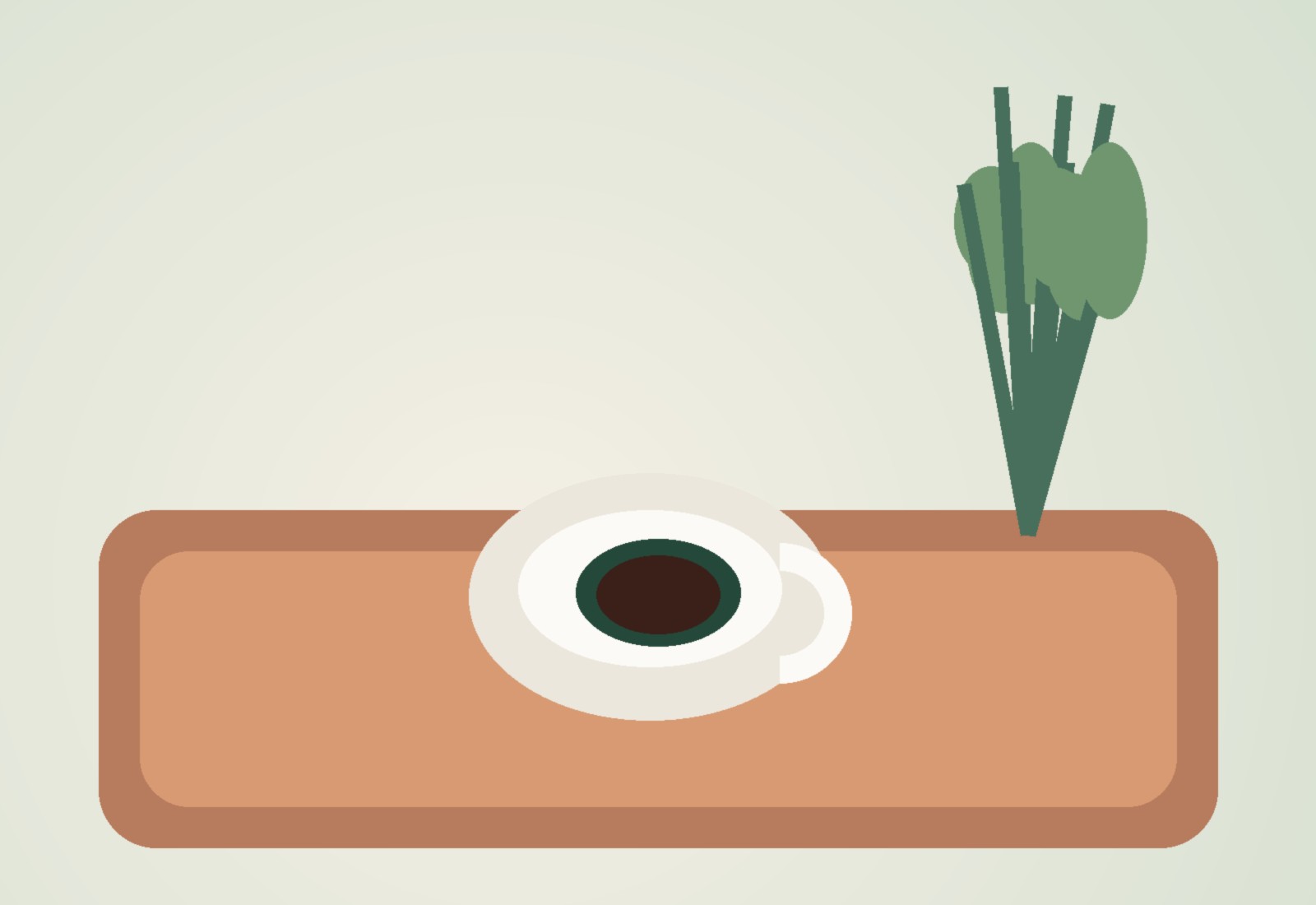 A warm editorial illustration of a cup of coffee on a café table